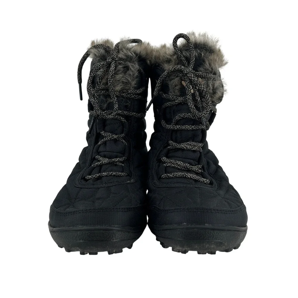 Columbia Minx Winter Boots Womens 7 Black Waterproof Faux Fur Quilted
